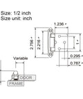 Technical diagram of Self Closing Spring Cabinet Door Hinges with Screws Overlay Flush Hinge Set, dimensions in inches.