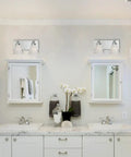 Bathroom with two Hudson 4 Light Chrome Vanity Light Fixture Wall Mount Sconce For Bathroom Bedroom Or Mirror 29.75 Inch Long Damp Rated Modern Vanity Lighting With Warm Diffuse Glow
