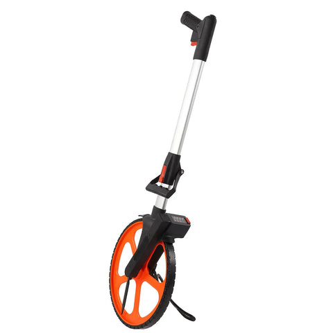 YDuupxe Measuring Wheel, Nylon PC Aluminum Alloy Survey Wheel 12in, standing view showcasing 12in wheel and collapsible design.