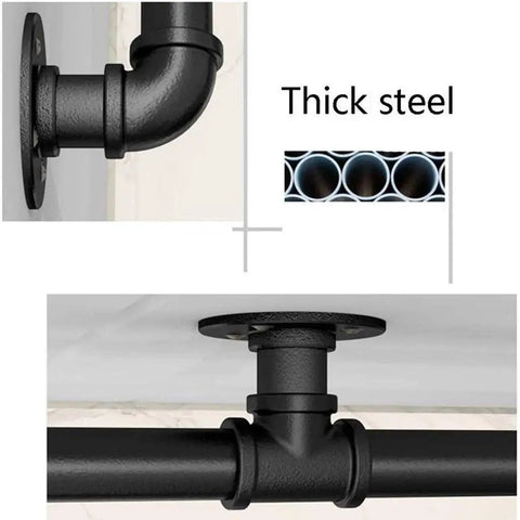 Close-up of Badass Retro Industrial Water Pipe Stair Banister Lock Tight Wall Mounting with thick steel fittings.
