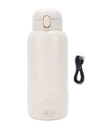 Top Shelf Portable Milk Warmer With Hella Quick 50W Heating Cordless Rechargeable Baby Bottle Heater Featuring Smart Constant Temperature Control For Travel And Outdoor Adventures in cream color with USB charging cable.