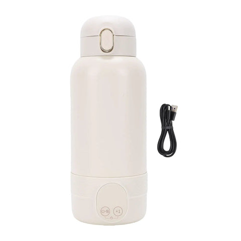 Top Shelf Portable Milk Warmer With Hella Quick 50W Heating Cordless Rechargeable Baby Bottle Heater Featuring Smart Constant Temperature Control For Travel And Outdoor Adventures in cream color with USB charging cable.