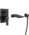 Dope Waterfall Wall Mounted Bathtub Faucet With Hand Shower Single Handle Modern Brass Tub Shower Set Matte Black Includes Rough In Valve Body And Trim High Quality Solid Brass Construction