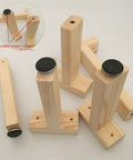 Adjustable T Shaped Furniture Leg Set for Beds, Cabinets and Tables, solid wood, shown with adjustable height feature