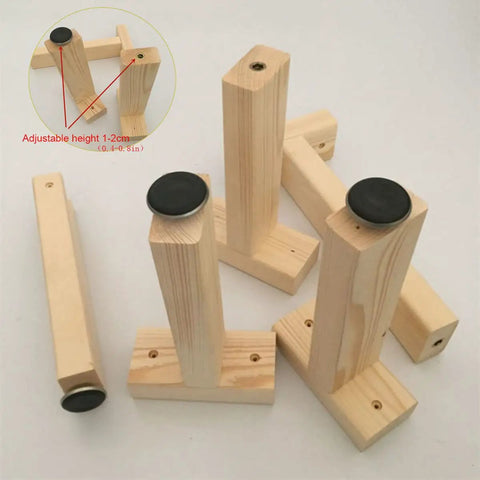 Adjustable T Shaped Furniture Leg Set for Beds, Cabinets and Tables, solid wood, shown with adjustable height feature