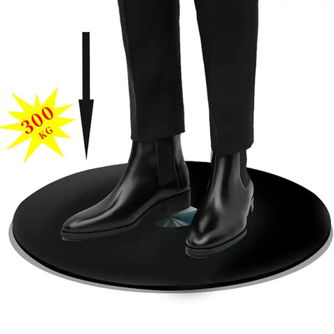 Black Glass Lazy Susan Rotating Turntable for Kitchen and Dining Table demonstrating durability under 300 kg load with boots