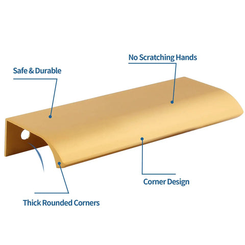 Rose gold aluminum arc finger edge pull with thick rounded corners, features for safe and durable use. 10Pcs Modern Finger Edge Pulls 120Mm Aluminum Concealed Drawer Handles Rose Gold Includes Screws For Cabinets Kitchen Closet Wardrobe And Doors 96Mm Hole Spacing Easy Grip Arch Pulls.