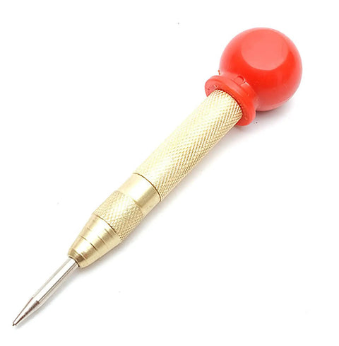 Badass 5-Inch Automatic Center Punch Gold Carbon Steel Push Tip Marks Metal And Window Breaker Escape Tool angled view