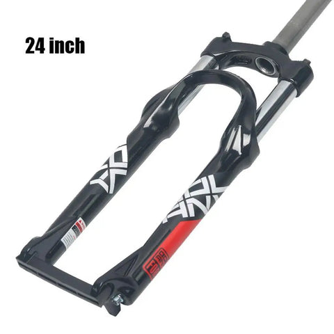 24 Inch Mountain Bike Suspension Fork 28.6mm Straight Tube Aluminum Alloy 100mm Travel Disc Brake Compatible Pneumatic Shock Absorber for 24 Inch MTBs Black