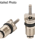 Close-up of two valve cores from 12 Pack Valve Core Kit For R134A Car Air Conditioning System Replacement Schrader Stem Cores Leakproof High Pressure Premium Rubber Copper Construction For Easy Service And Recharge, showing metal threads and rubber seals.