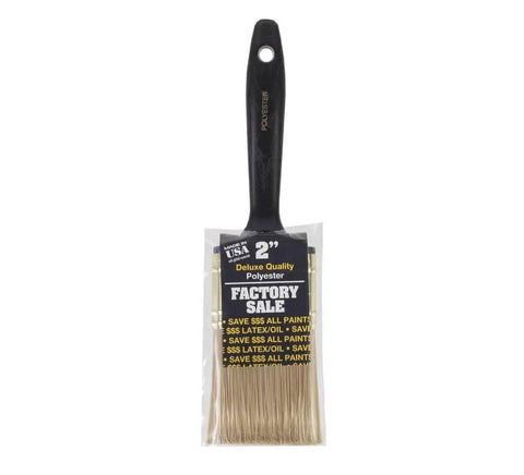 2-Inch Polyester Paintbrush With Gold Filament, Chisel Trim For Latex And Oil Paints, Black Plastic Handle, Packaging
