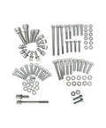 Stainless Engine Screws Kit Set For TW200 XT200 1987 To 2024 Dual Sport And Trail Bikes Includes All Common Bolt Sizes To Match Engine Points Rust Resistant Stainless Hardware For A Beefy, Rock Solid Ride, stainless bolts and washers laid out on white