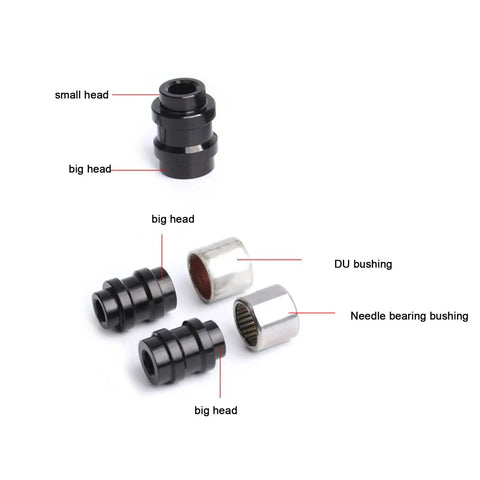 Easy Mountain Bike Repair Tools Bushing Install And Removal Kit with copper sleeve, black bushings labeled small head, big head, DU bushing
