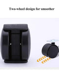 Close-up of double wheel nylon casters for furniture 1.5 to 2 inch wheels with smooth rolling quiet action, front and side view