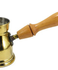 Old School Hand Hammered Solid Brass Copper Ibrik Pot Coffee Maker With Wooden Handle For Turkish Greek Arabic Coffee Two Cup Size No2 2.7oz 80ml Handmade Briki Cezve Jezve Turka Jazva Egyptian Decanter No Fuss