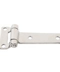 Stainless steel T-shaped door hinge with cylindrical barrel and flat mounting arm for van, RV, yacht hatch