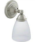 Brushed Nickel One Light Dual Mount Bathroom Vanity Fixture With Frosted Glass Up Or Down Mounting Options Easy Quick Connect Wiring Sleek
