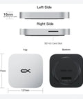 Kickin 2TB NVMe Dock For Mac Mini M4 With Hella Fast 80Gbps USB C Hub shown from top, left, and right sides, featuring SD 4.0 card slot.