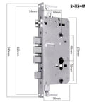 Hassle Free Top Shelf Smart Door Lock With Pretty Slick Fingerprint Scanner App Control Password Entry And Beefy Auto Deadbolt For Secure Modern Homes Easy Install dimensions showing metal lock mechanism features.