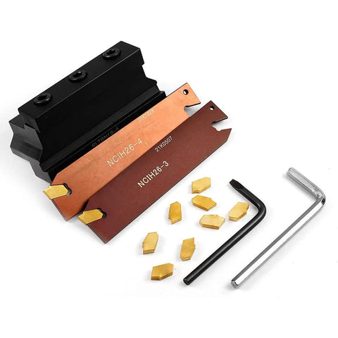 Oscarbide 3/4 in self-lock block with adjustable blades NCIH26-3/NCIH26-4, tin-coated GTN-3/GTN-4 inserts, hex keys
