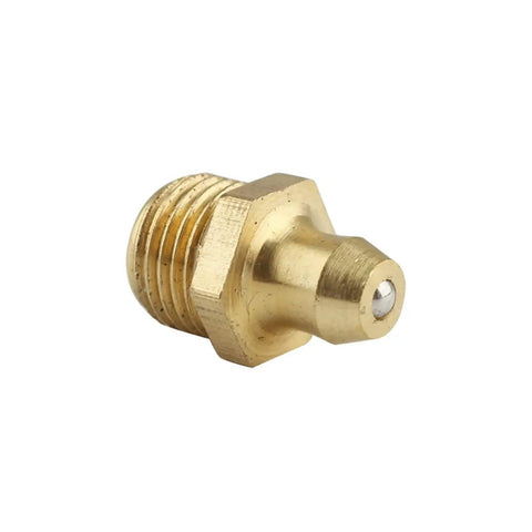 Close-up of a single brass grease fitting from Pro Grade Brass Grease Fitting Assortment 15 Pcs Set M6 M8 M10 Nipple Nozzle Kit