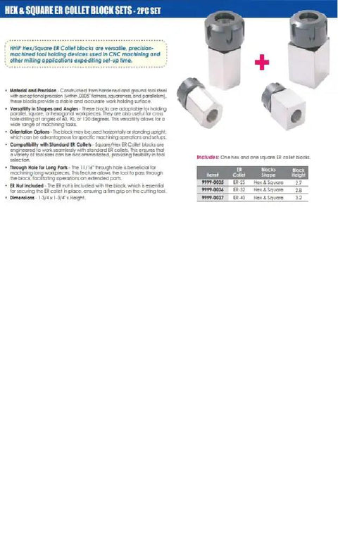 ER32 Square And Hex Collet Block Set For CNC Milling And Precision Tool Holding Made From Hardened And Ground Tool Steel