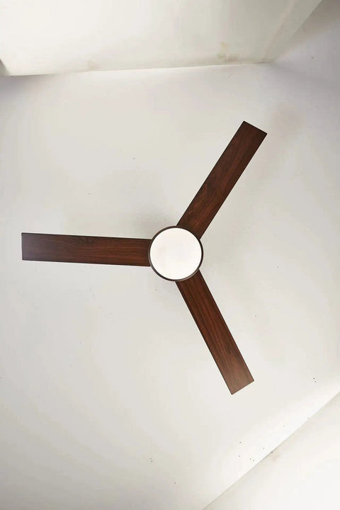 Top view of 52 Inch Indoor Outdoor Ceiling Fan With LED Lights And Remote Control Modern Flush Mount Ceiling Fan For Living Room Bedroom Kitchen Brown