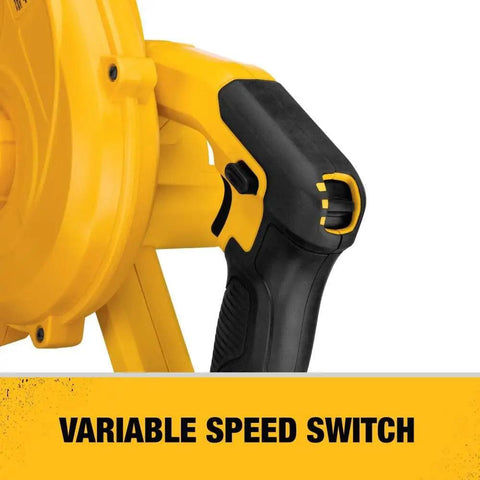 Close-up of variable speed switch on 20V Max Cordless Leaf Blower with 100 CFM airflow, includes 3 nozzle attachments, bare tool only DCE100B.