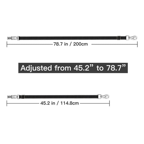 Heavy Duty Horse Cross Ties with Adjustable Length 45.2 to 78.7 inches, nylon trailer tie, showing length adjustment.