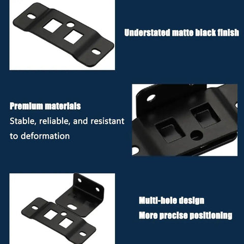 Heavy Duty Stainless Steel Corner Brackets Set 8 Pack With Screws Quick Fitting Right Angle Braces For Drawers Cabinets Chairs And Tables Built To Last Black Finish shown with matte black finish and multi-hole design