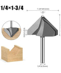 Solid 6mm And 1/4 Inch Shank V-Cutter Router Bit For Wood Trimming Wall Flanging With Razor Sharp Edges To Crush Hard Work In Your Shop, 90-degree angle profile.