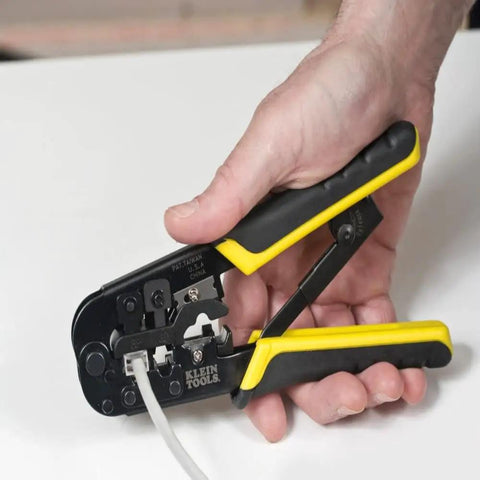 All In One Modular Installation Kit With Ratcheting Crimper And Stripper For RJ11 RJ12 RJ45 Connectors with ergonomic grips