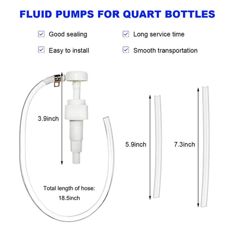 Quart Bottle Manual Fluid Pump With Hose 4cc Per Stroke Hand Pump dimensions and features illustration