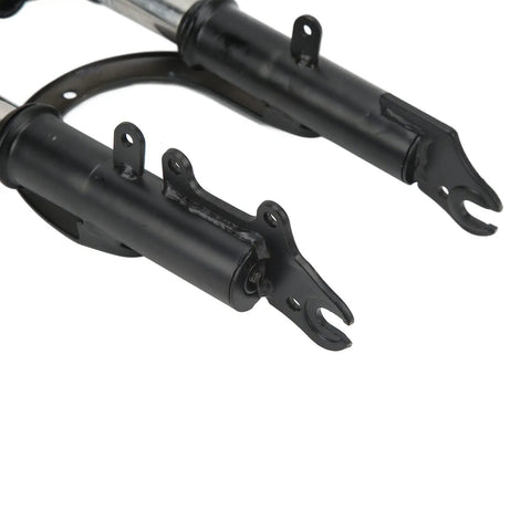 Close-up of front suspension fork aluminum alloy replacement for electric bikes lightweight MTB fork upgrade smooth trail handling durable aluminum fork for e bikes enhanced ride comfort