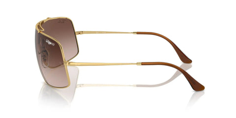 Side view of Wings III Wraparound Sunglasses With Gold Frame And Gradient Brown Lenses, 100 Percent UV Protection, 36mm Size