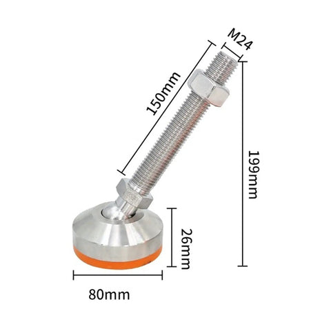 Solid As A Rock 304 Stainless Steel Adjustable Leveling Feet, 360 Degree Swivel Action With Non Slip Rubber Pad, Heavy Duty Straight Shooter For Wobbly Furniture And Shop Gear, Set Of Four with measurements.