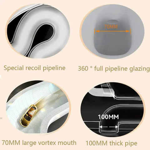 Modern Dual Flush Toilet Featuring Silent Vortex Flushing System And Soft Close Seat In Sleek Gold Bathroom Design showcasing 360° pipeline features.
