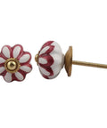 100 Piece Wheel Style Cherry Wood And Ceramic Luxury Drawer Knobs For Kitchen Cabinet Hardware, 1.5in floral design in red and white.