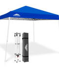 Blue 10x10 Pop Up Canopy Tent With Easy One Person Setup Center Lock System for outdoor shade, foldable frame and bag