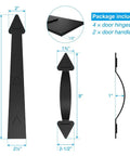 Level Up Your Garage With These Badass Magnetic Door Hardware Sets Featuring Four Classic Faux Hinges And Two Sleek Handles Heavy Duty Magnets Grip Steel Like Glue Weather Ready Zero Assembly Required, showing dimensions and package details.