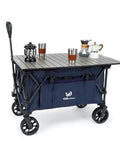 Heavy Duty Folding Utility Wagon With Table And Side Pocket For Beach Camping Garden And Shopping, 400 lb capacity, durable 600D Oxford cloth, dark blue.