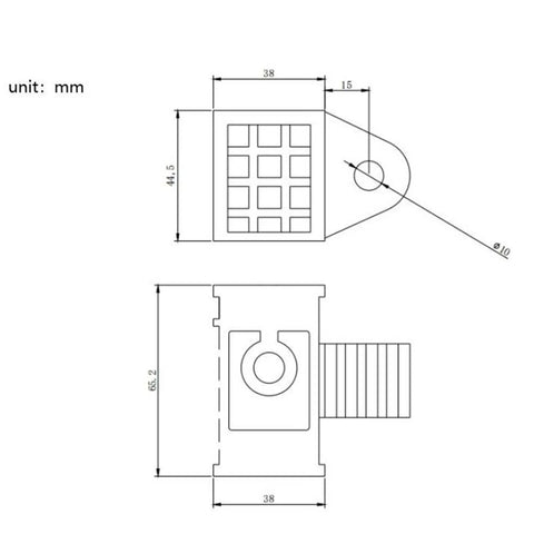 Rock Solid Electric Linear Actuator Slide Block drawing showing dimensions, ABS composite material for push rod systems.