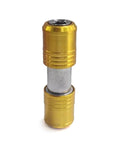 Socket sleeve adapter, gold anodized aluminum with double-ended hex connectors for screwdriver bit extension rod
