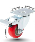 Tough As Nails Three Inch Swivel Caster Wheels With Brake Four Pack Red Polyurethane Rollers three inch wheel with plate mount.