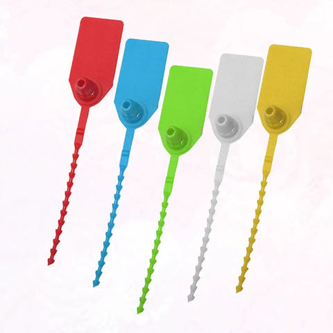50 Self Locking Cable Ties With White Label Boards For Straight Up Cord Management No Sweat Wire Organizer Bundle Wrap Top Shelf Heavy Duty Nylon Fastener Alternative in red, blue, green, white, and yellow.