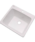 Westworth White Natural Stone 25 Inch Composite Utility Sink with one hole, angle view, showing durable white surface.