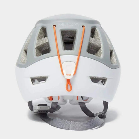 Gray Meteor Lightweight Helmet For Climbing And Ski Touring, Ultra Lightweight 240g In Mold Build, Size S/M, rear view.