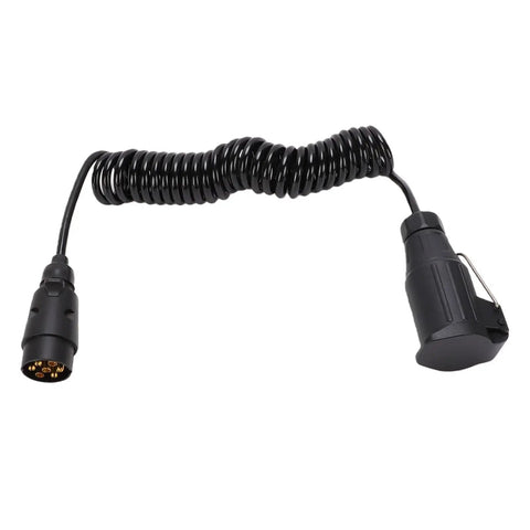 Coiled Trailer Plug Adapter 7 Pin To 13 Pin Socket 9.84 Foot RV Extension Cable For Trailers Campers And Vans With Stable Power Transmission And Easy Hookups, black coiled cable
