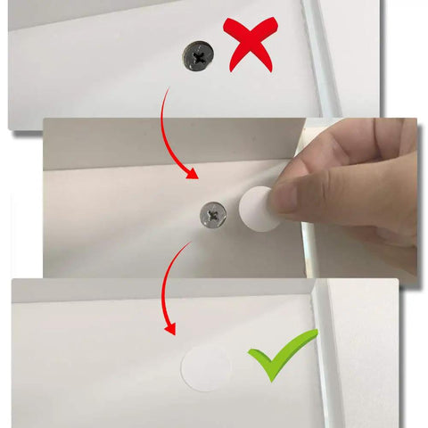 Applying Self Adhesive Screw Hole Covers 384 Pcs 15mm White PVC Dust Proof Stickers For Wood Furniture A No Brainer Must Have