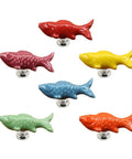 Fresh Ceramic Fish Drawer Knobs Set of 6 Sweet Pull Handles for Nursery Decor and Cabinet Hardware Upgrade colorful fish-shaped knobs in various hues.
